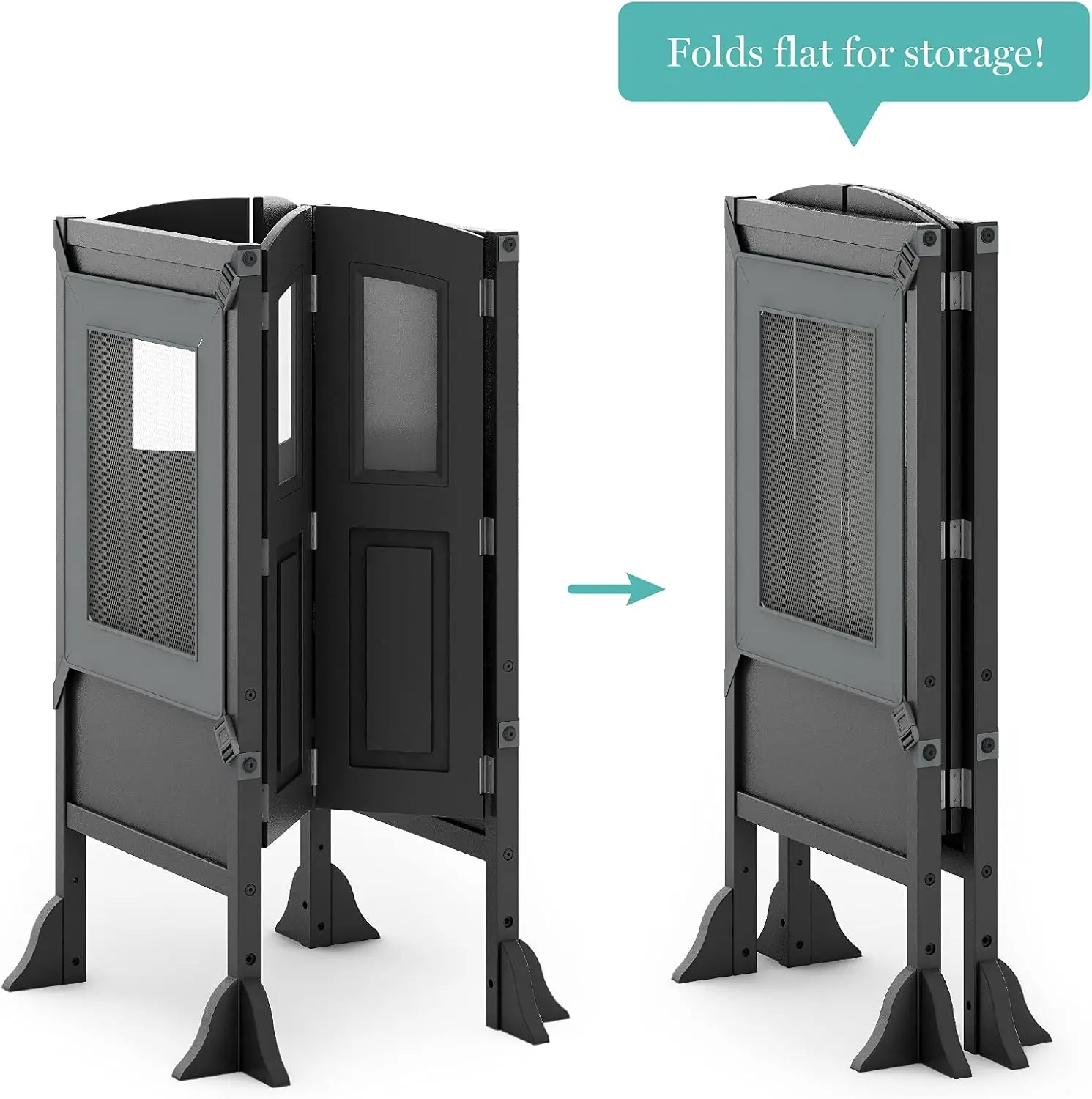 Torre para niños pequeños - Carbón: plataforma de cocina plegable de madera para niños, taburete de altura ajustable para niños pequeños |   Niños pequeños aprendiendo F