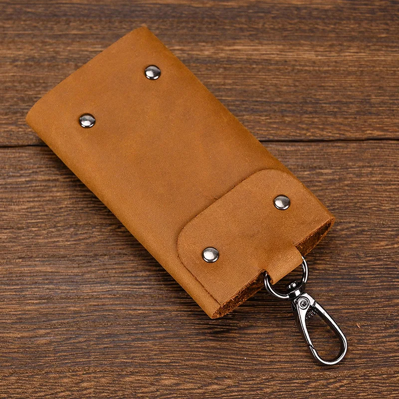 100% كريزي هورس حقيبة جلدية Keycase جلد البقر الرجال النساء مفتاح المحفظة كليب حقيبة سيارة جلد طبيعي ريترو موضة مفتاح حالات بالجملة