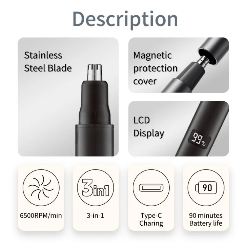 2025 XIAOMI New 3 in 1 Electric Rechargeable Nose Ear Hair Trimmer for Men Painless Sideburns Eyebrows Beard Hair Clipper Shaver