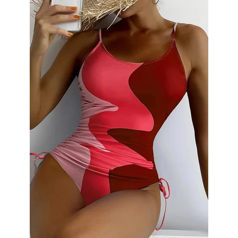 2024 costume da bagno con coulisse costume intero stampato costumi da bagno donna Strape bagnanti costume da bagno donna nuoto Beachwear body