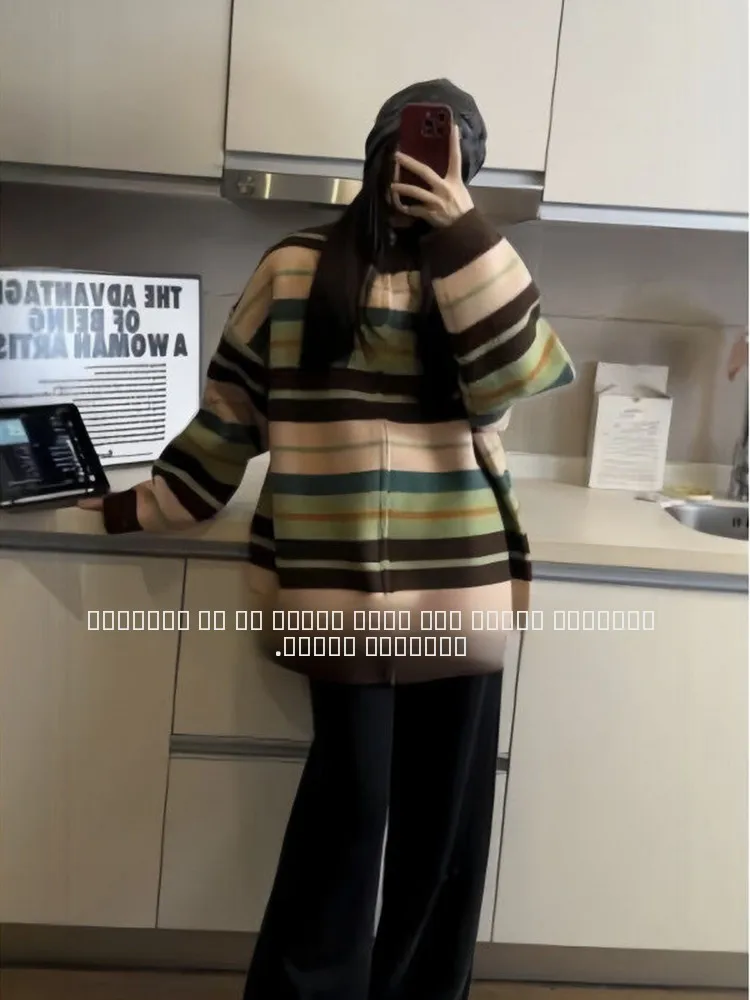 

Men's Thiened Lazy Sle Knitted Sweater Open Cardigan Loose Couple Outerwear Stripe Collar Autumn Winter New Arrival