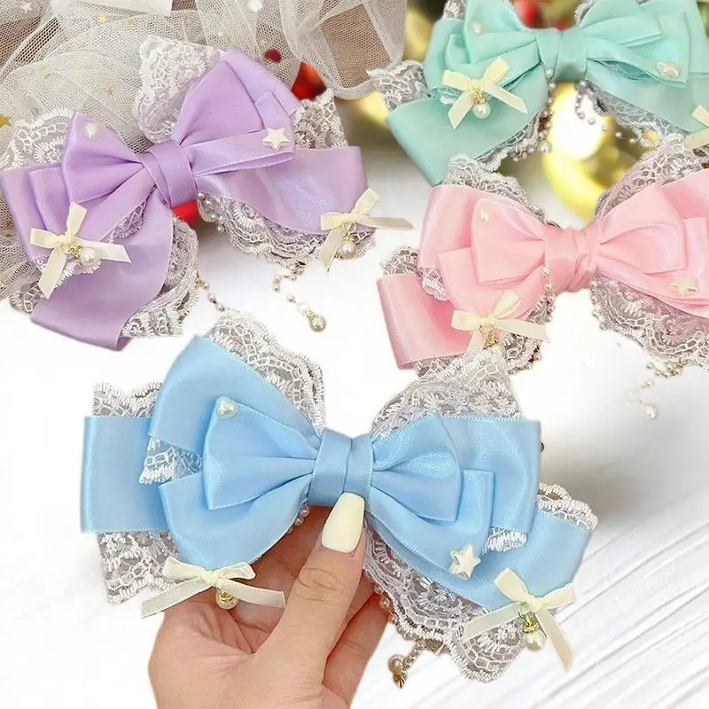 لوليتا الحلو بنات كبير الوردي القوس مشبك شعر لؤلؤة مفصلة KC الأميرة أغطية الرأس HP01 #4