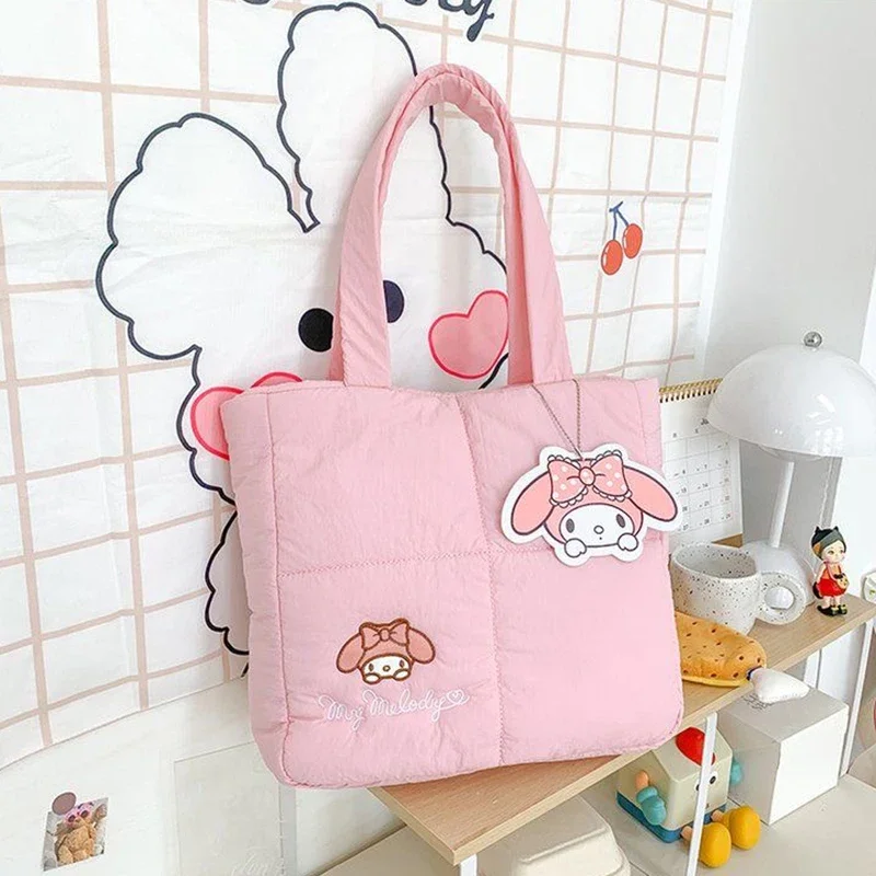 Sanrio Bag New Down Cloth Shoulder Bags Cartoon Kuromi Hello Kitty Makeup Bag Cinnamoroll Handbags High Capacity Storage Bags