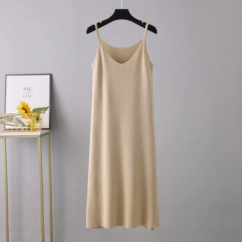 HLBCBG Spring Summer 2023 Woman Knitted Tank Dress Casual Long Camisole Vest Dresses Women Loose Cashmere Maix A-line Dress