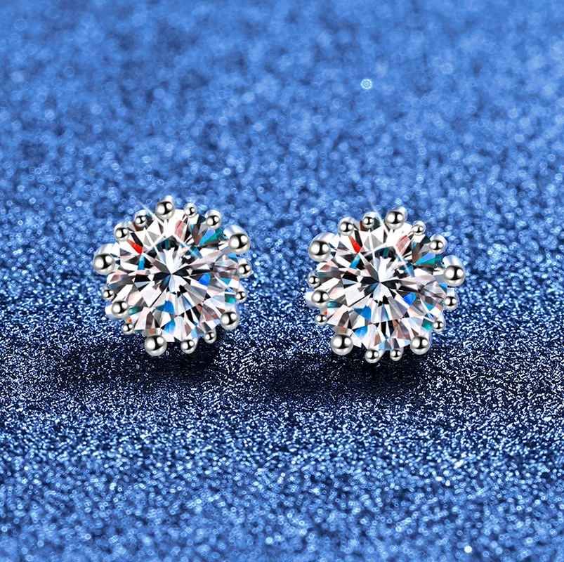 الأصلي الأكثر مبيعا 2026 جديد البلاتين مويسانيتي وأقراط فاخرة الحد الأدنى موضة PT950 أقراط الذهب الأبيض شهادة هدية