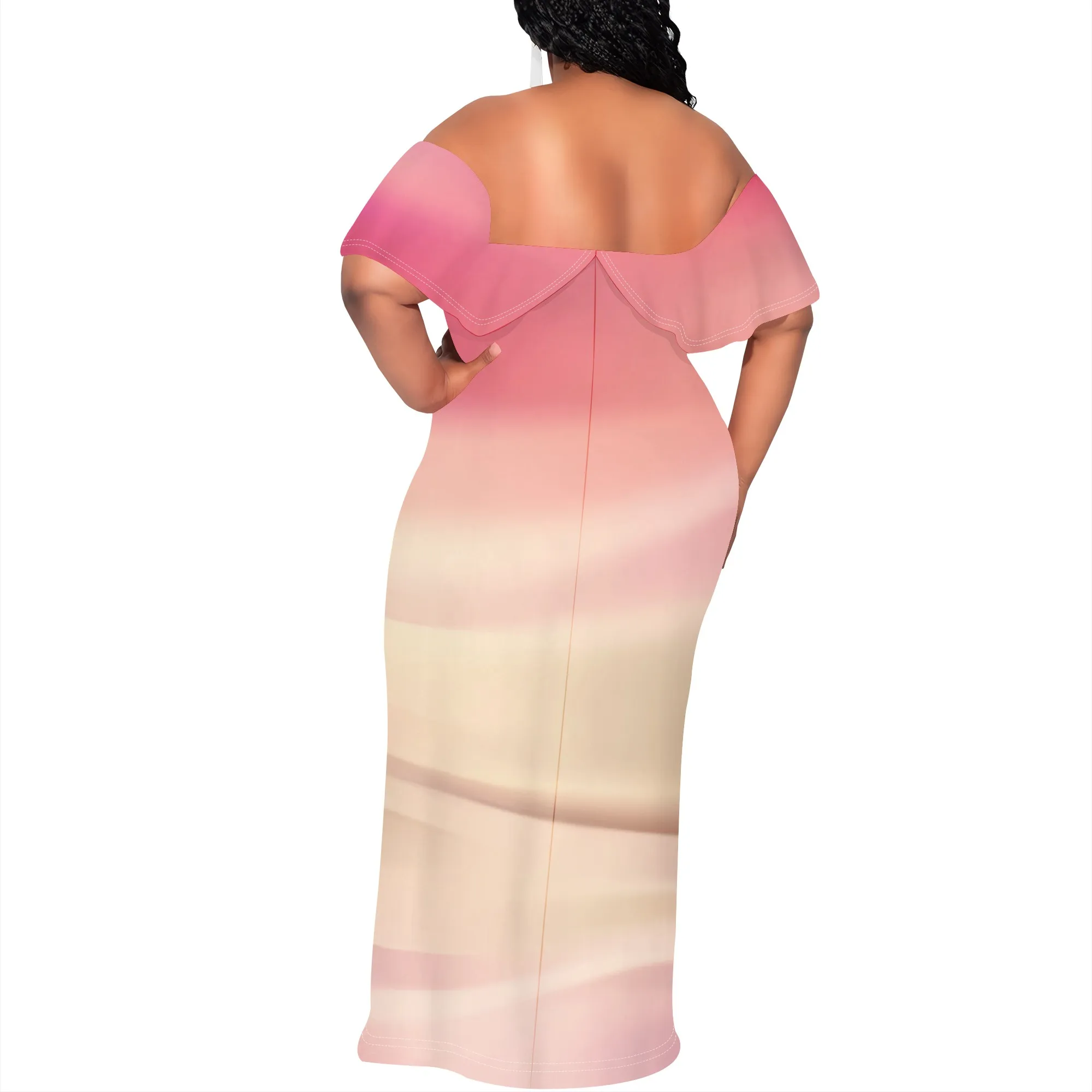 Nupusa Schulterfreies Maxikleid mit Farbverlauf für Damen, elegantes Sommer-Bodycon-langes Kleid, schmale Passform, Party, Clubwear