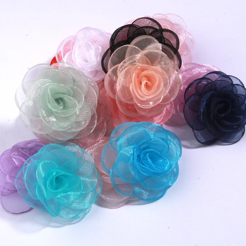 10Pcs 7cm Multi Color Organza Fabric Rose Artificial Flower Silk Flower Head For DIY Wedding Party Home Decorations