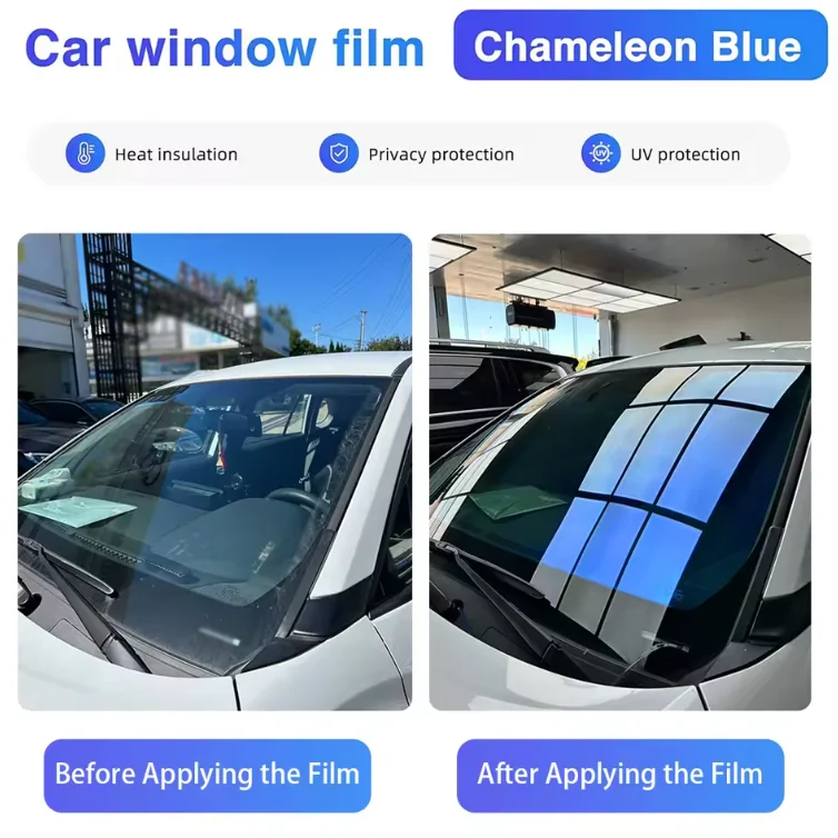 PET Color Changing Chameleon Blue Car Window Tint UV Blocking Anti-Yellowing Anti-Scratch Auto Window Film No Glue Residue