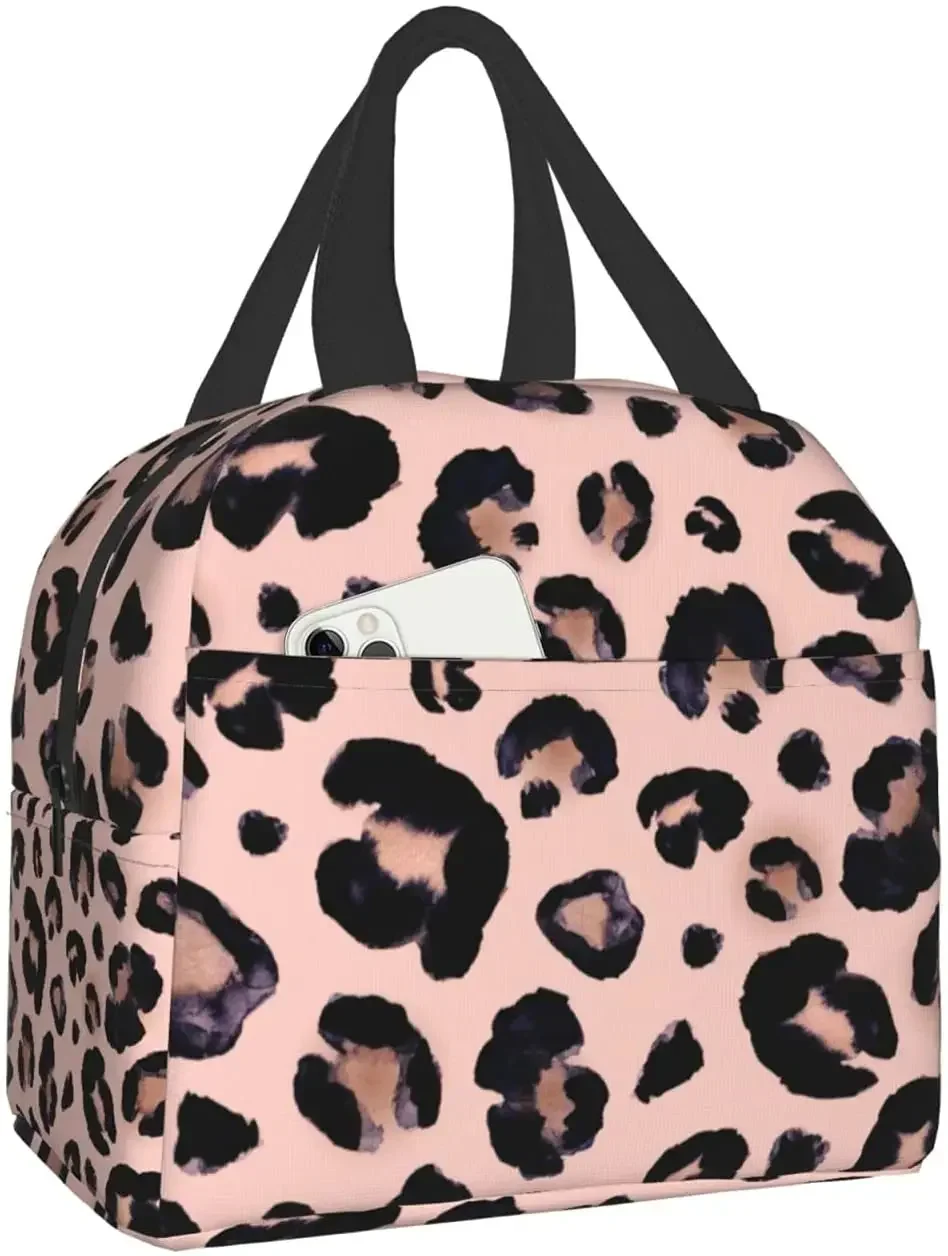 Lunch Bag for Women Leopard Print Cheetah Pink Insulated Lunch Box Cooler Tote for Adult Kids Work Office School Picnic Reusable