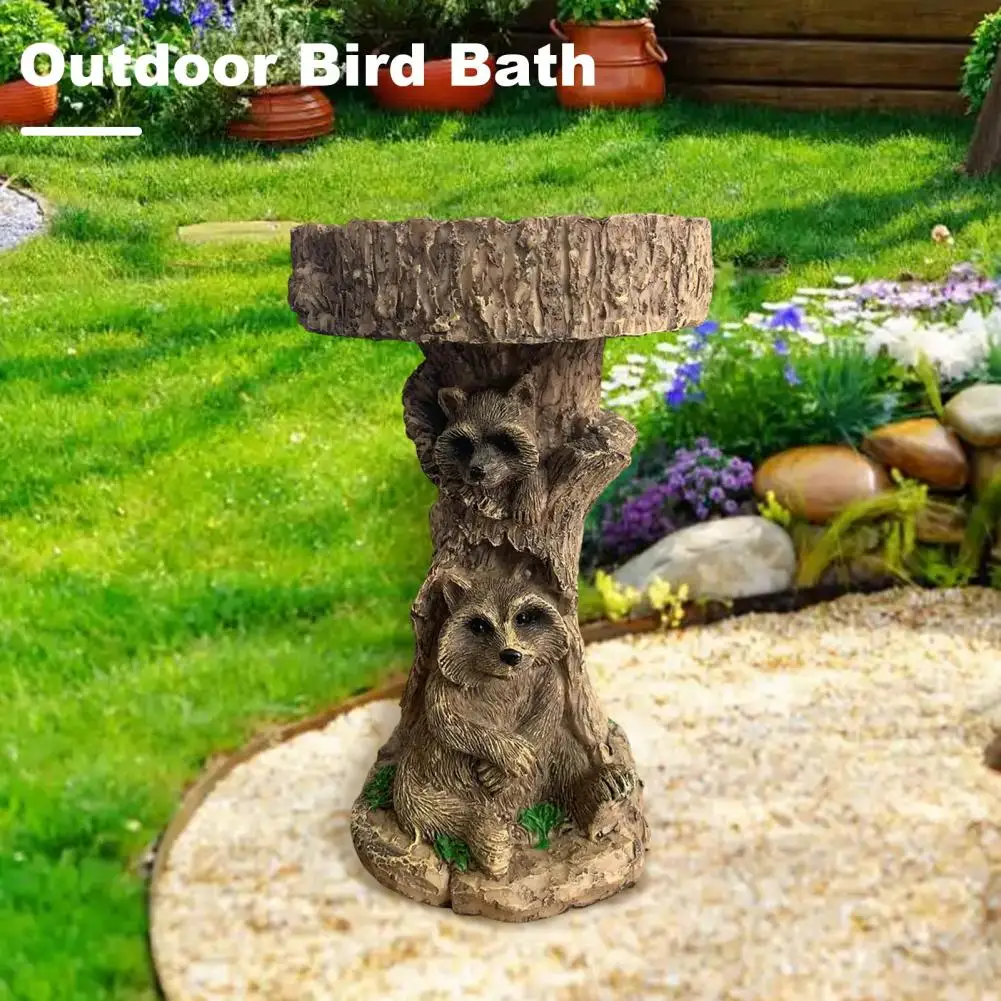 Weather-resistant Bird Bath Weather-proof Raccoon Bird Bath Outdoor Yard Patio Lawn Birdbath Bowl Water Feeder Resin for Garden