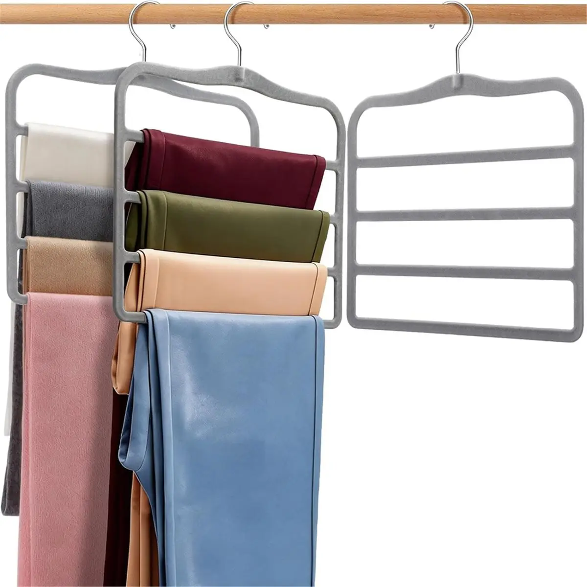 PROMOTION~ Hangers, Space-Saving Multi-Tier Closet Organizers for,Trousers, Skirts, Scarves,Non-Slip Vertical Storage Grey