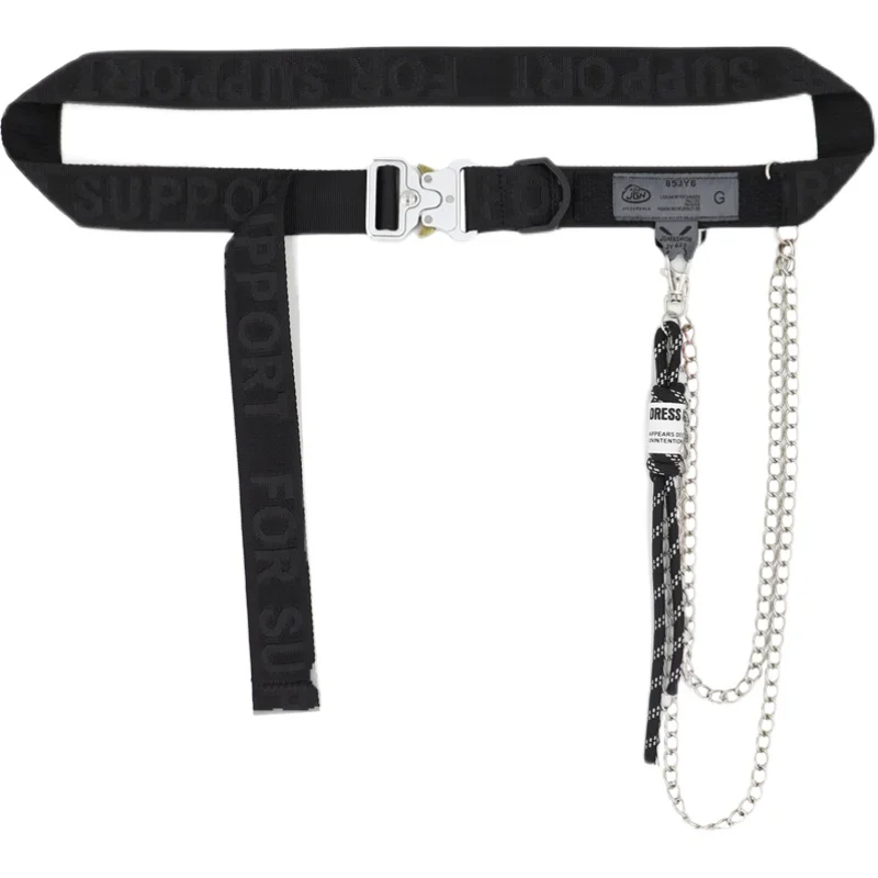 Women Men Tactical Chain Industrial Rollercoaster Inspired Military Carabiner Taped Nylon Buckle Belt