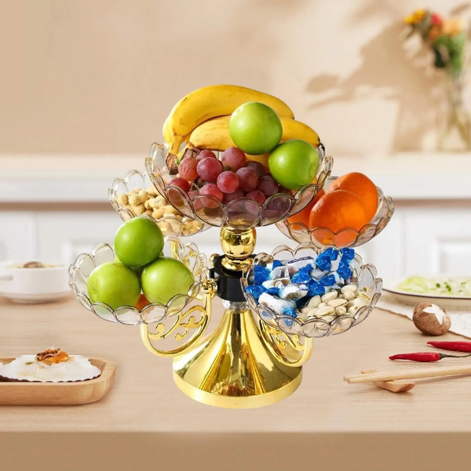 Rotating Snack Serving Tray Divided Serving Dishes Fruit Bowl Food Storage Organizer for Living Room Cafe Office Home Veggie