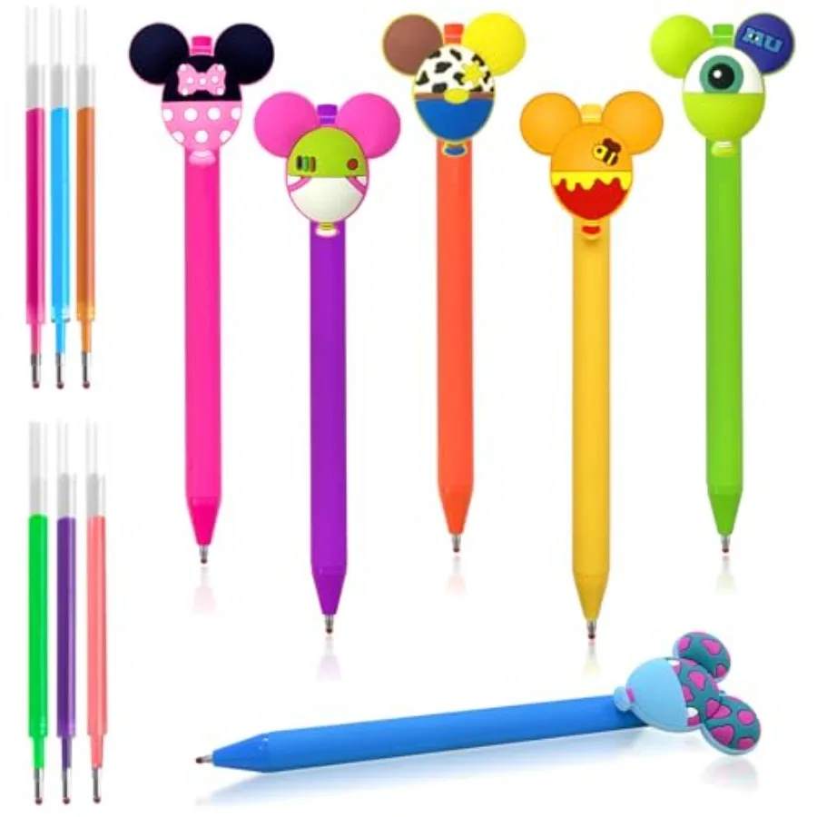 

6PC Micckey Mouse Head Character Ears Pens Set Color Gel Pens Colorful Pens for Note Taking Office Desk Stationary Accessories,