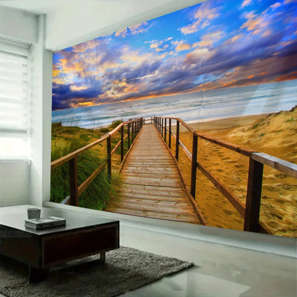 Wandteppich mit Meereslandschaft, bedruckter Wandbehang, Hintergrundstoff für Zuhause, Raumdekorationsteppich, Yoga-Bettlaken, Strandmatte
