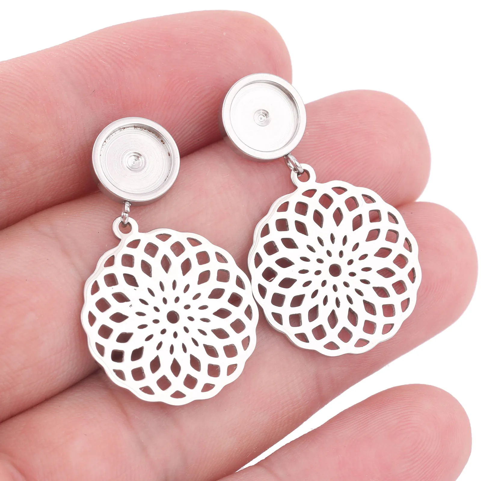 6pcs Stainless Steel Swirl Circle Charm Earring Base Blanks Fit 8mm Cabochon Earrings Bezel Setting Studs Diy Earrings Parts