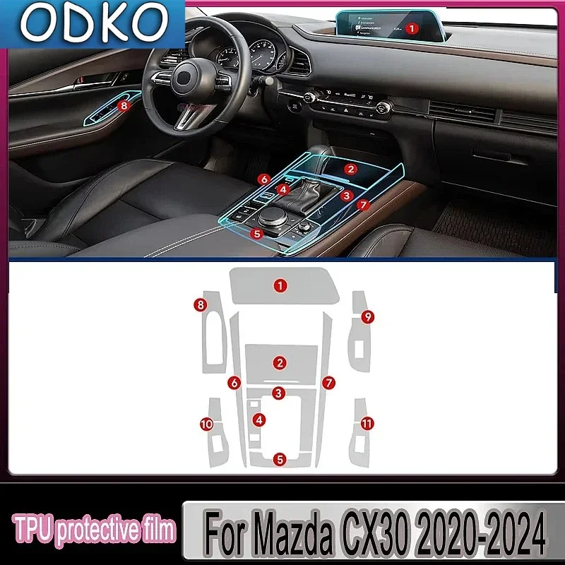 For Mazda CX30 2020-2024 Car Center Console Gear Panel Navigation Screen TPU Interior Protective Film Anti-Scratch Repair LHD