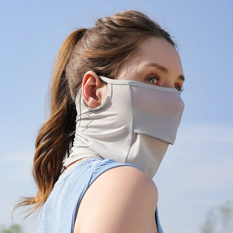 

Женская маска для гольфа из ледяного шелка с защитой от солнца, наушниками, полной защитой лица и шеи, охлаждающая сетчатая дышащая солнцезащитная вуаль