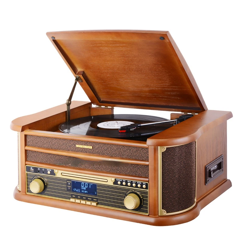 

Wooden nostalgic stereo record player vinyl turntables player with recording function