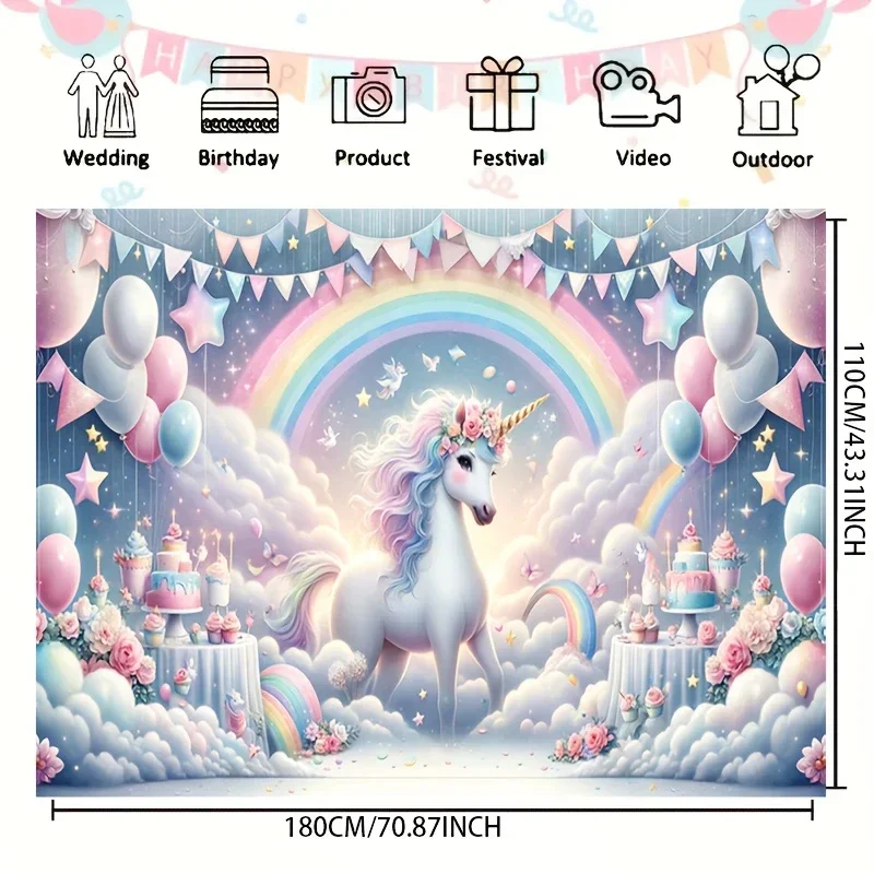 Unicorn themed birthday party banners used to decorate the walls of the party venue Birthday banners decorate photo studio props