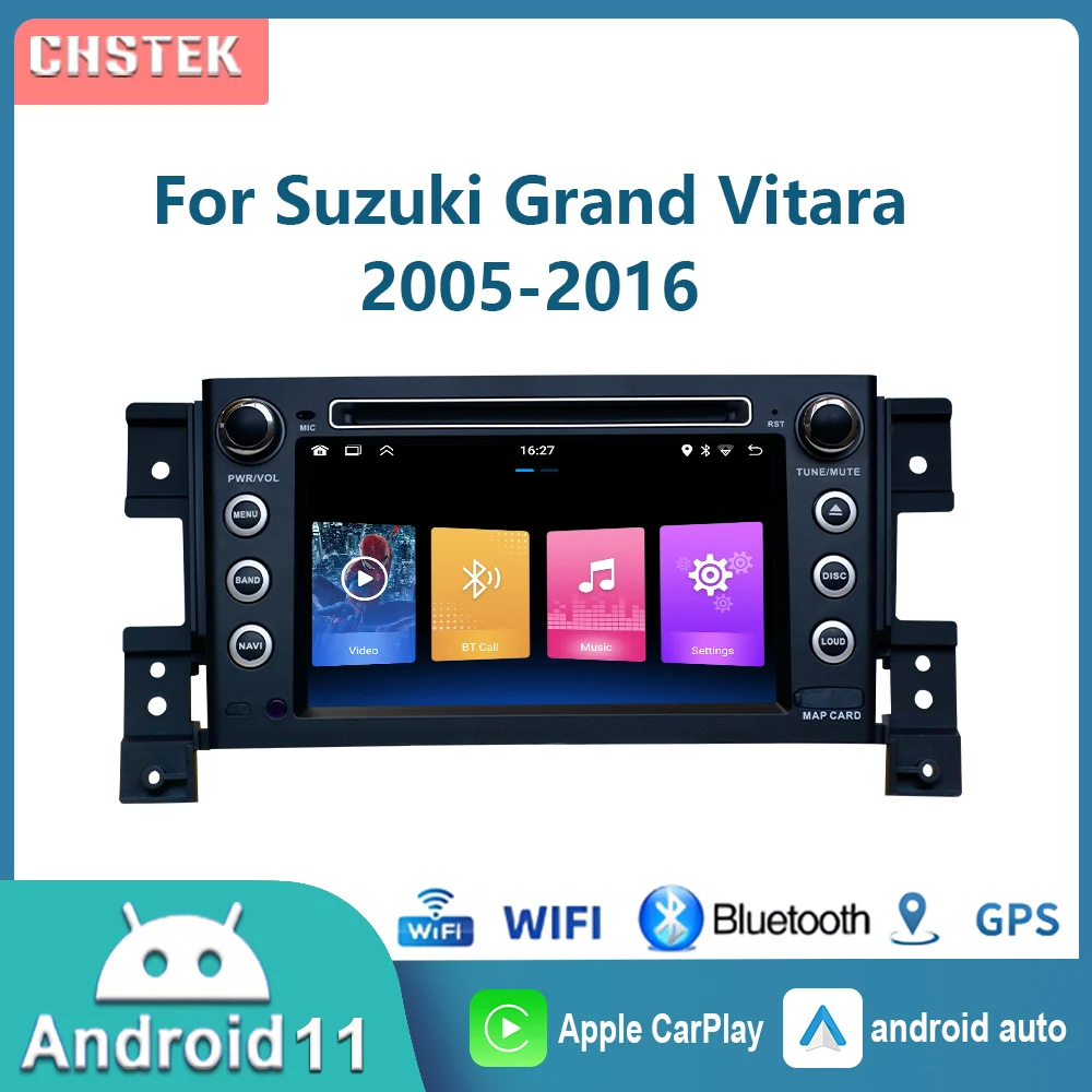 

CHSTEK Car Radio Android 11 CarPlay for Suzuki Grand Vitara 2005-2016 Multimedia Navigation Player Bluetooth GPS Stereo RDS WiFi