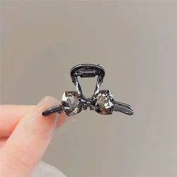 Korean Bow Rhinestone Hair Claw Clip Small Size For Women Side Bangs Half Updo Princess Style Accessory Gift Black Alloy