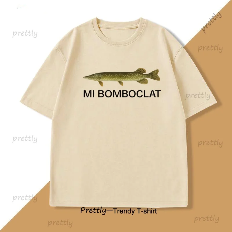 

Mi Bomboclat Fish Meme T-Shirt Women Men Stupid Funny T Shirt Brain Rot Printed Tshirt Casual Cotton Short Sleeve Round Neck