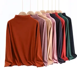 3XL to 6XL Plus size Double Fleece Dralon thermal Tshirts MockNeck Warm bottomed T-shirt women's thick tee tops long sleeves