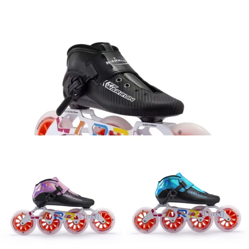 

4X90mm Children Kids inline speed skates patines sneaker 3 4 wheels boy girl outdoor sports carbon fiber roller skating shoes