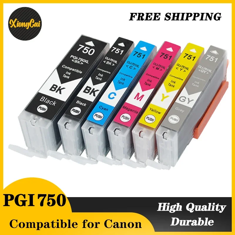 6pcs PGI 750 CLI 751 for Canon MG6370 MG7170 MG7570 IP8770 MG6770 MG6670 Printer compatible ink Cartridge PGI-750 CLI-751 PGI750