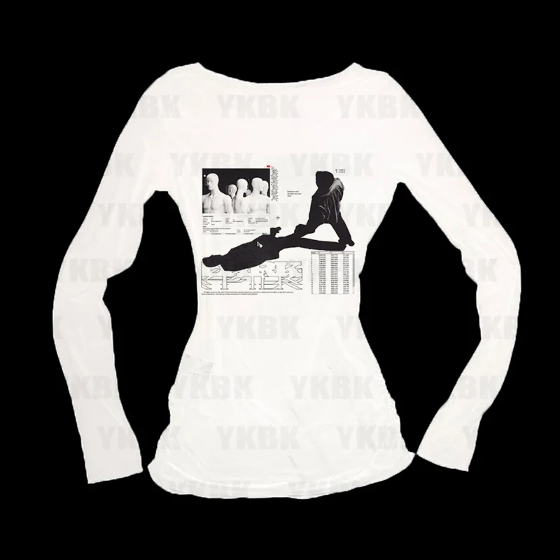 Gothic Aesthetic Harajuku Vintage Punk Emo Girls Long Sleeve Tee Casual Chic Print Y2K Aesthetic Women Streetwear Fashion Emo
