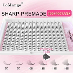 CoMango 300 Pointy Base Wispy Volume False Lashes Premade Fans Sharp Narrow Thin Stem Ready Made Silk Lashes Extension