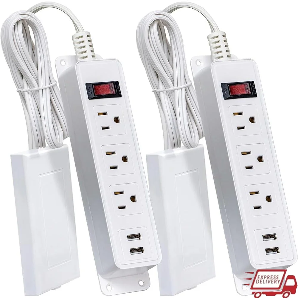 

Ultra Thin Power Strip Flat Plug 6FT Extension Cord with 3 AC Outlets 2 USB Charging Ports Safety Design