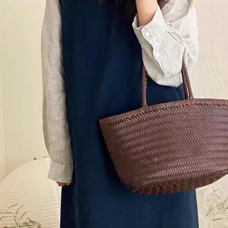 England Style Handwoven Tote Bags For Women Luxury Designer Handbags And Purses 2024 New In PU Inner Pocket Underarm Shoulder