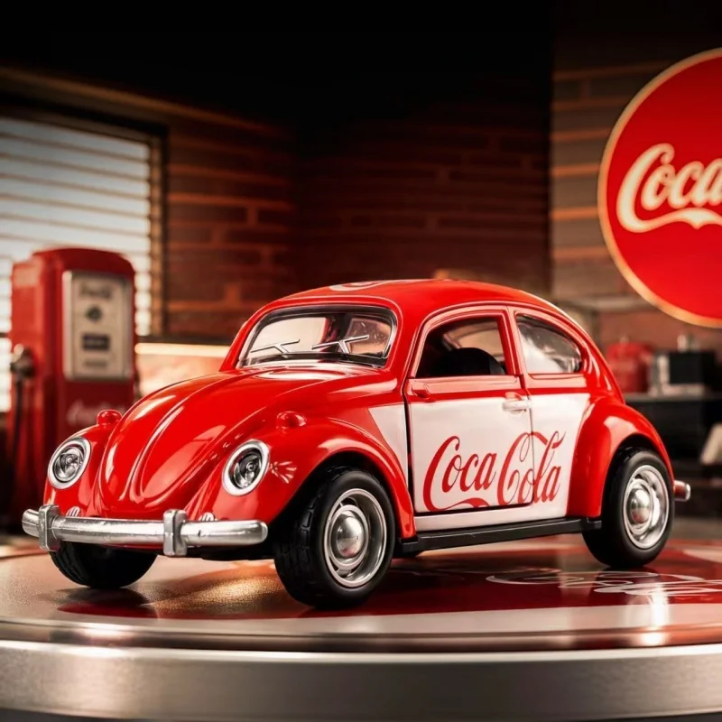 1:36 Retro Beatles Alloy Die-Cast Car Model, Double-Door Classic Vintage Vehicle Toy, Pull-Back Mechanism, Collectible Display,