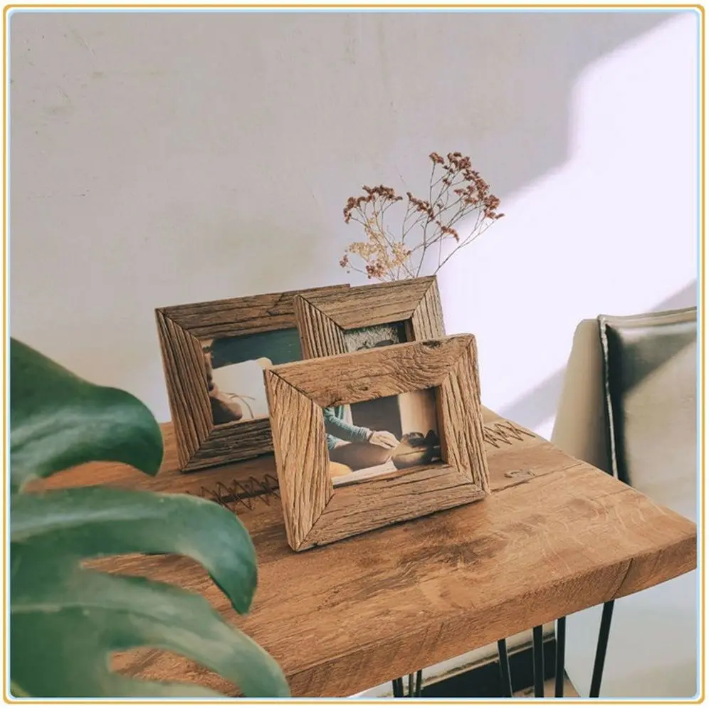 إطار صور من الخشب الصلب مربوط بالتجوية في الولايات المتحدة الأمريكية ، سطح مكتب عتيق ، لسان وتنقر ، إطار صورة سجل فني #4