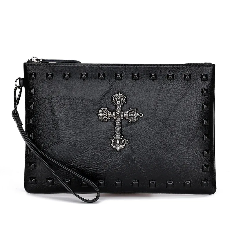Men's Fashion Soft PU Clutch High Quality Durable Handbag Casual Patchwork Design Moneybag