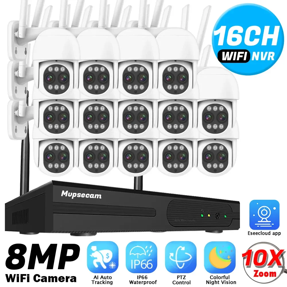 

Smart 16CH WiFi NVR Kit 8MP Dual Lens 10X Zoom WiFi Security IP Camera Outdoor Wirless CCTV Surveillance System Motion Detection