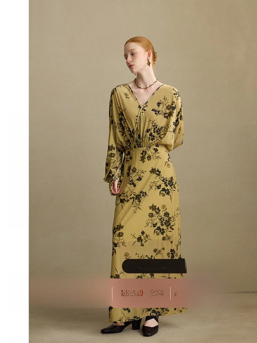 

from That Time on Fraant Song Unending Wind Floral Dr V-Ne Long Sve Women's Dr Ele Long Dr Autumn Season