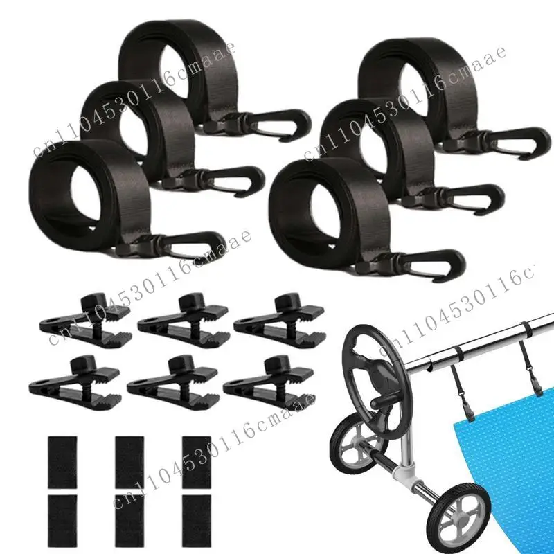 Pool Cover Scroll Connection Kit, Including 6 Hooks, 6 Clips, and 6 Fasteners for Underground Swimming Pools