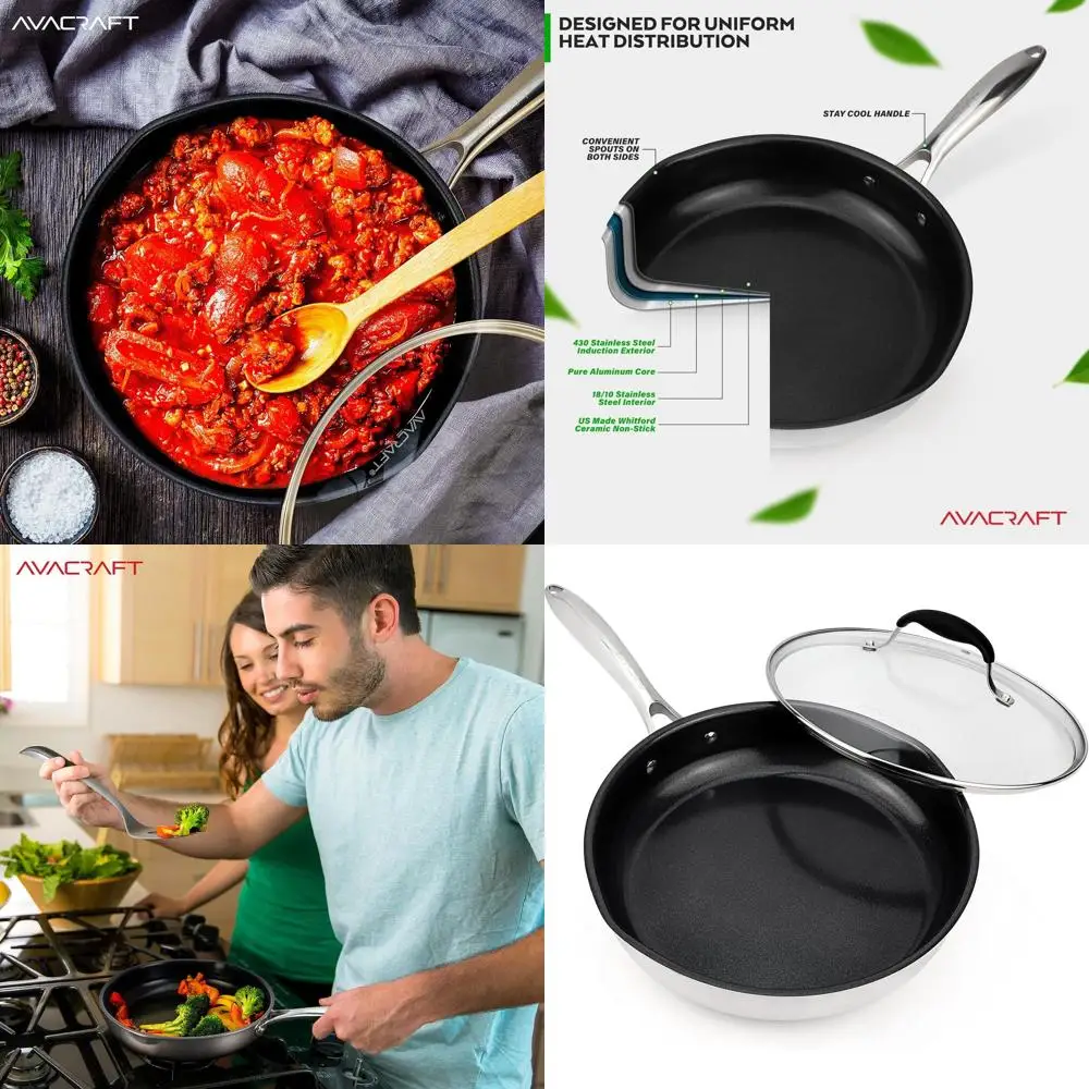 

10 Ceramic Nonstick Pan with Lid, PFOA/PTFE Free, Ideal for Cooking Eggs and More