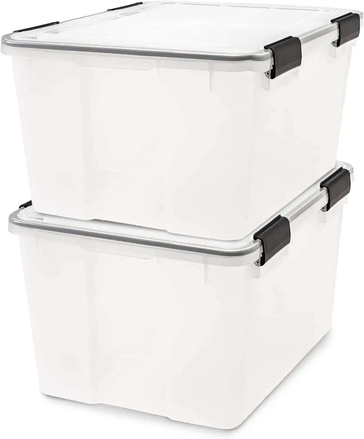 

47 Qt Clear/Black Stackable Storage Bins with Lids, 2 Pack, BPA-Free Plastic Gasket Box for Secure Organization