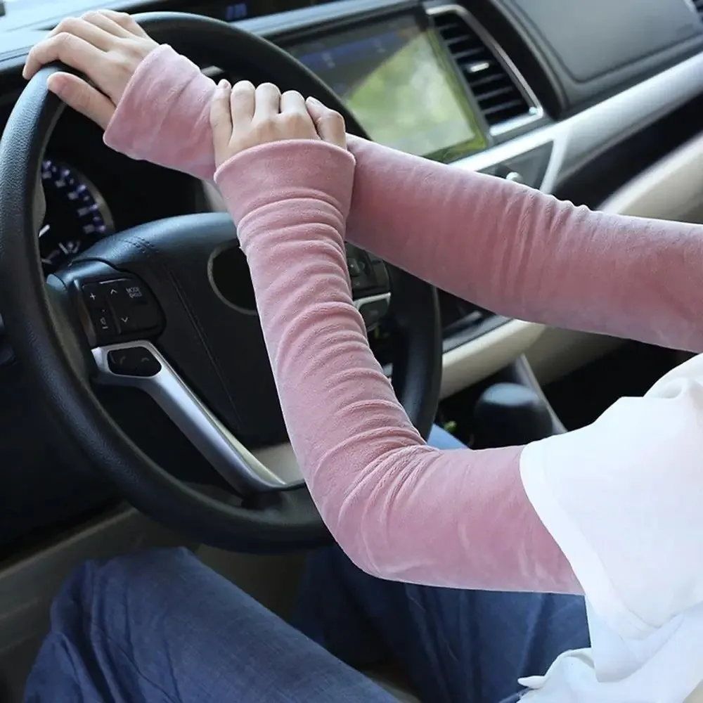 Unisex Fleece Warm Sleeves Soft Thicken Long Arm Covers Cold Resistant Solid Color Arm Warmer