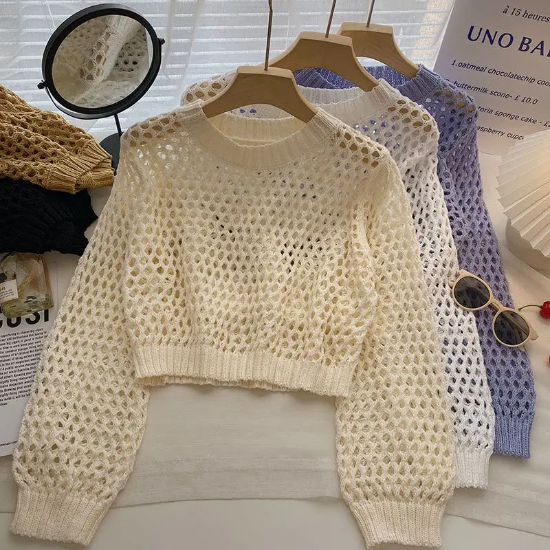 

Female Hollow Out Crop Tops Design Sweater Fall New Cultivate One's Moral Character Versatile Long Sleeves Jacket Sweaters