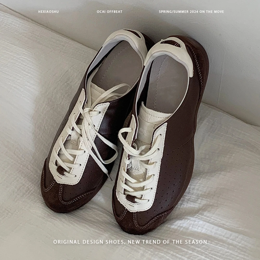 

Fashion Women Genuine Leather Casual Shoes Street Cool Lace-up Retro Pointed Toe Sneakers