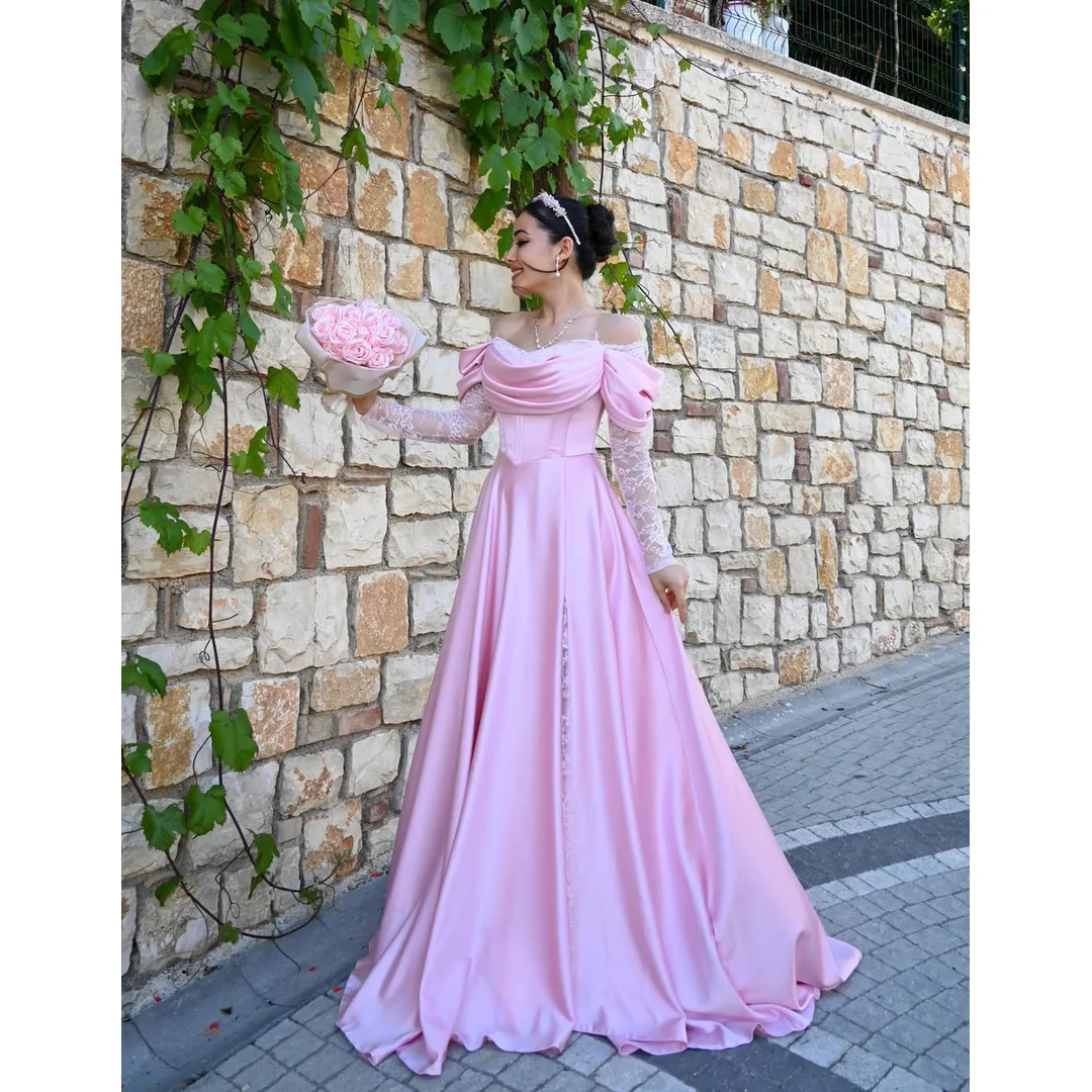 Off the Shoulders Special Occasion Dresses for Special Occasions Pink Evening Dress for Elegant Party Dresses Short Sleeves Prom