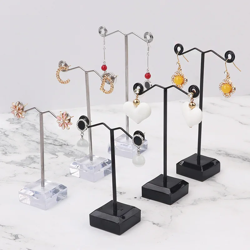 Metal Jewelry Display Stand Black Clear Acrylic Stud Earring Holder Hook Hanger Counter Case Jewelry Organizer Bouches Ornament