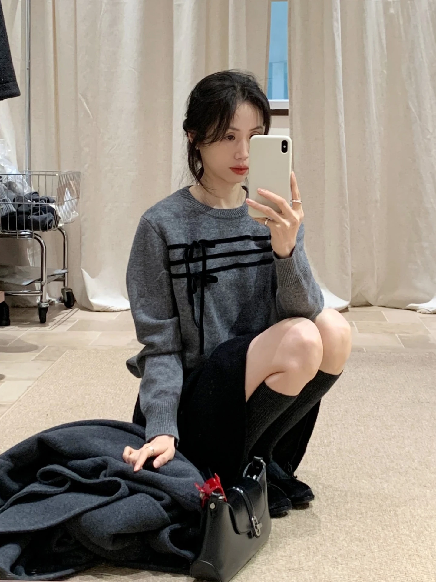 

Корейский шерстяной вязаный свитер с бантом, женский повседневный модный дизайн, осень-зима, новинка, длинный рукав, круглый вырез