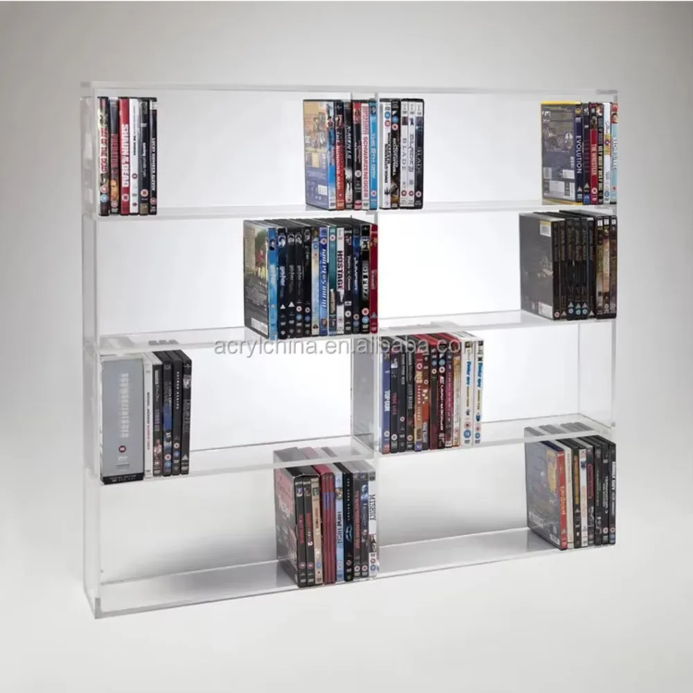 Wall Mounted Acrylic CD DVD Display Racks,Clear /Black Acrylic Shelve