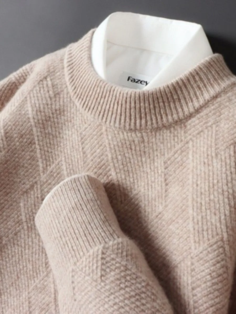 

Мужской свободный вязаный свитер с круглым вырезом, повседневный, утепленный, весна-осень, новый, с длинным рукавом, трикотажный джемпер